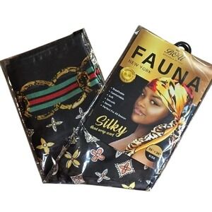 BOU Fauna New York Silky Head Wrap Scarf, Black/Multicolor, NEW